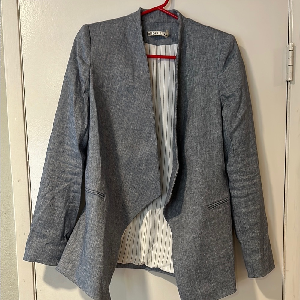 Alice + Olivia Gray Blazer Modern Open-Front Design